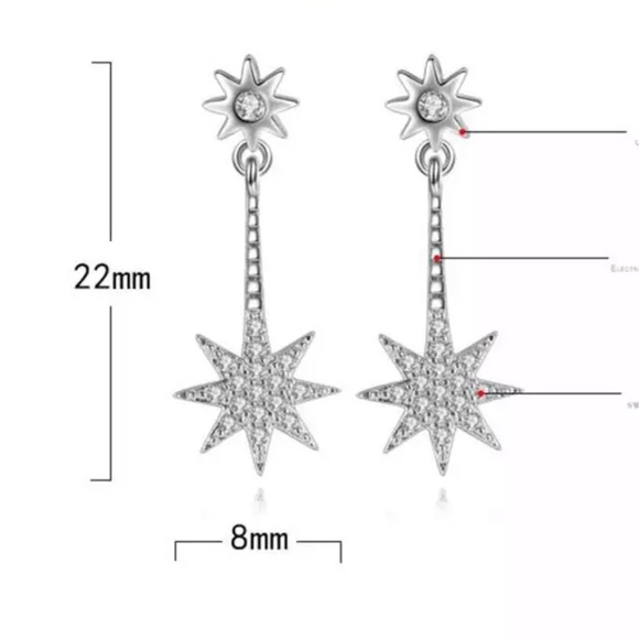 ๐ Sterling Silver 925 CZ Star ๐ Stud Earrings - Picture 3 of 5